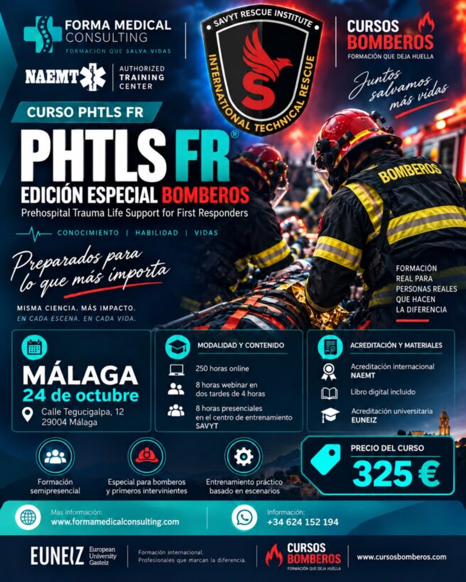 Curso NAEMT para primer interviniente, BOMBEROS, Guardia Civi, etc. PHTLS-FR